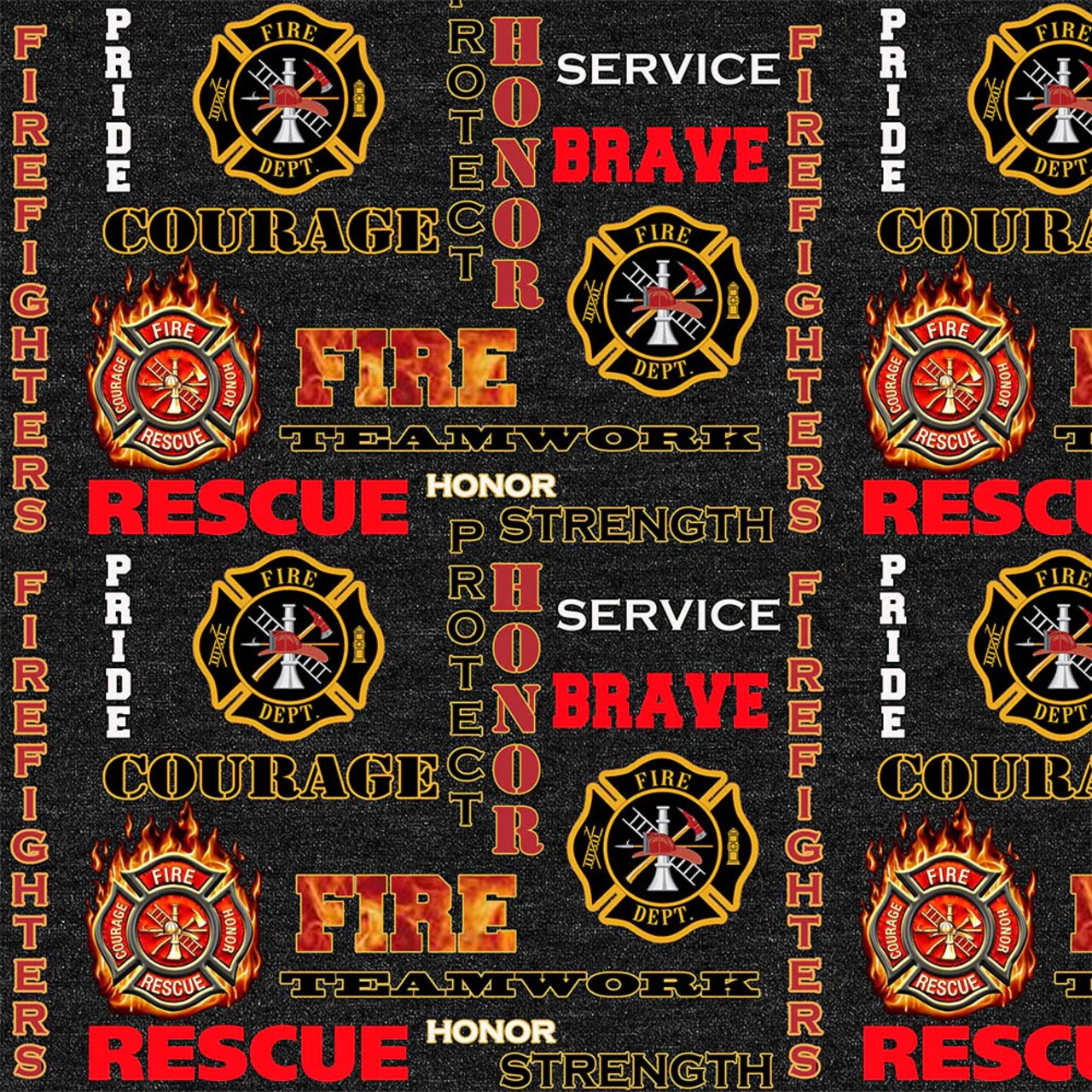 Fabric Sykel Enterprises Firefighter Heather Print Logo by the Quarter Yard 1181FF